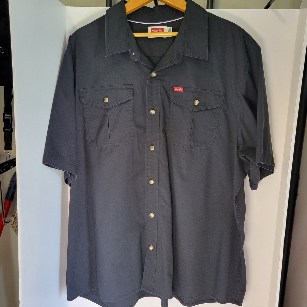 Wrangler Mens Black Short Sleeve Work Shirt 2XL 112367085 Button Up Pockets